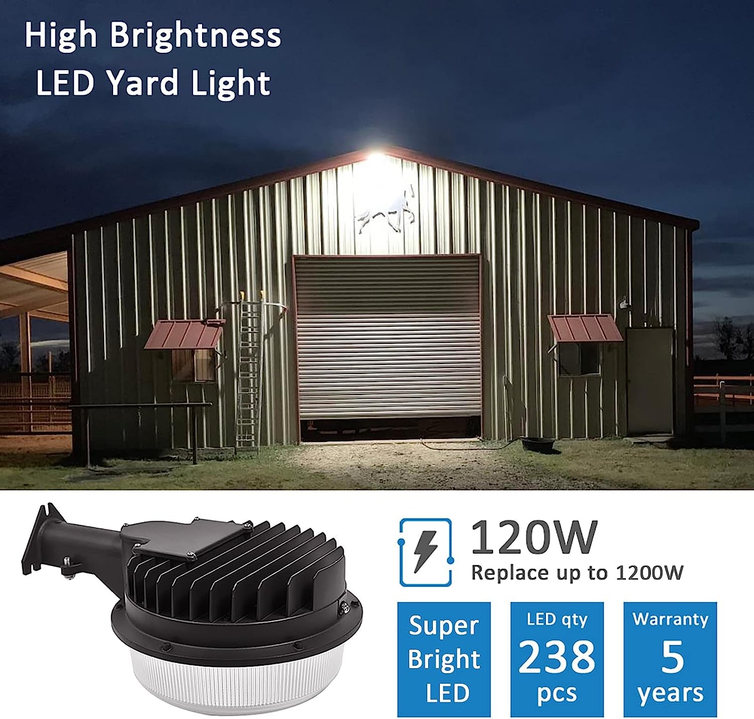 120W LED Barn Light, 18000Lm Dusk to Dawn Outdoor Yard Lighting with Photocell, 5000K Daylight, 1200W MH/HPS Replacement, ETL&DLC Listed Waterproof for Security Area Light