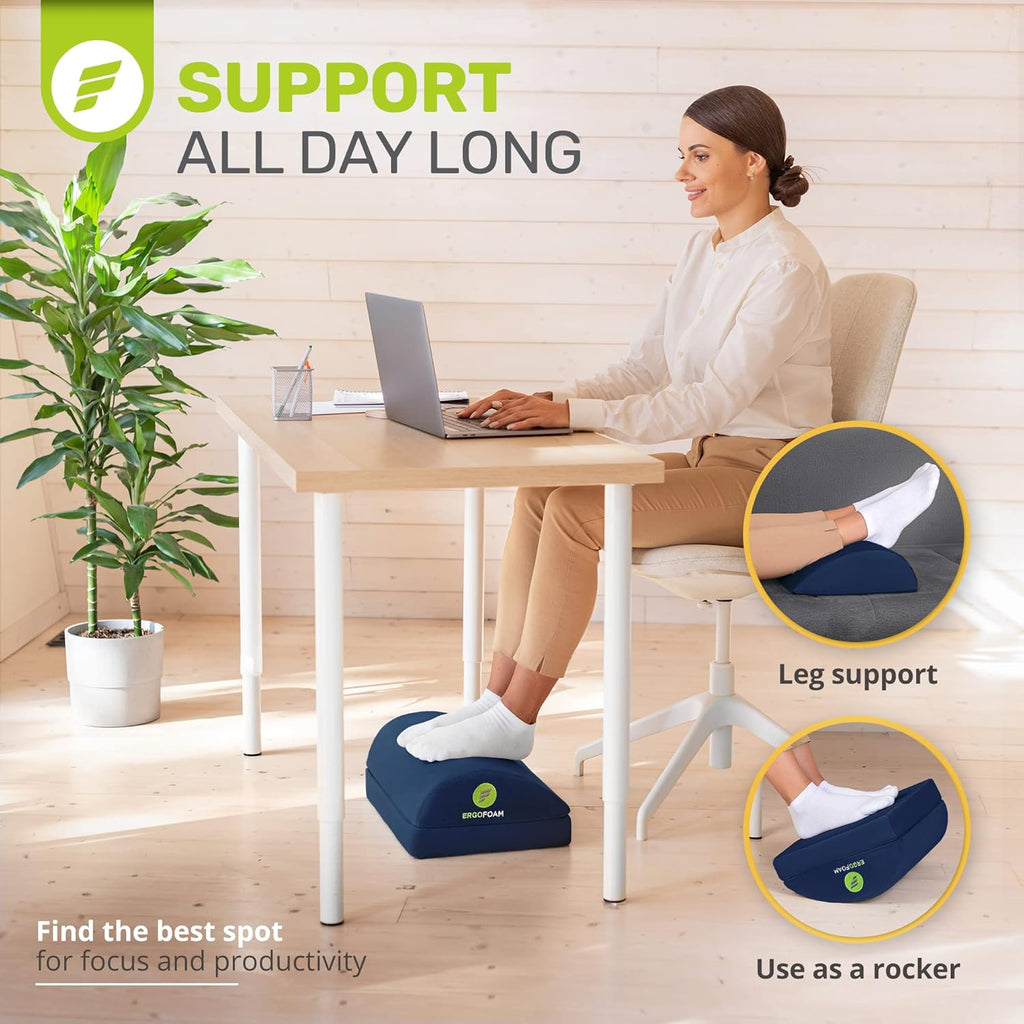 Foot Rest - Chiropractor-Endorsed Orthopedic Teardrop Design 2In1 Adjustable Premium under Desk Footrest for Lumbar, Back, Knee Pain (Navy Blue)