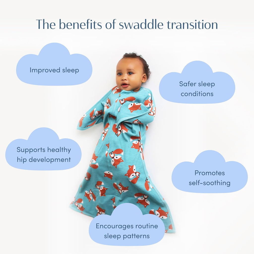 Zipadee-Zip Transition Swaddle - Cozy Baby Swaddle Blanket with Zipper Convenience - Roomy Wearable Blanket for Easy Diaper Changes - Friendly Fox, X-Small (3-6 Month)