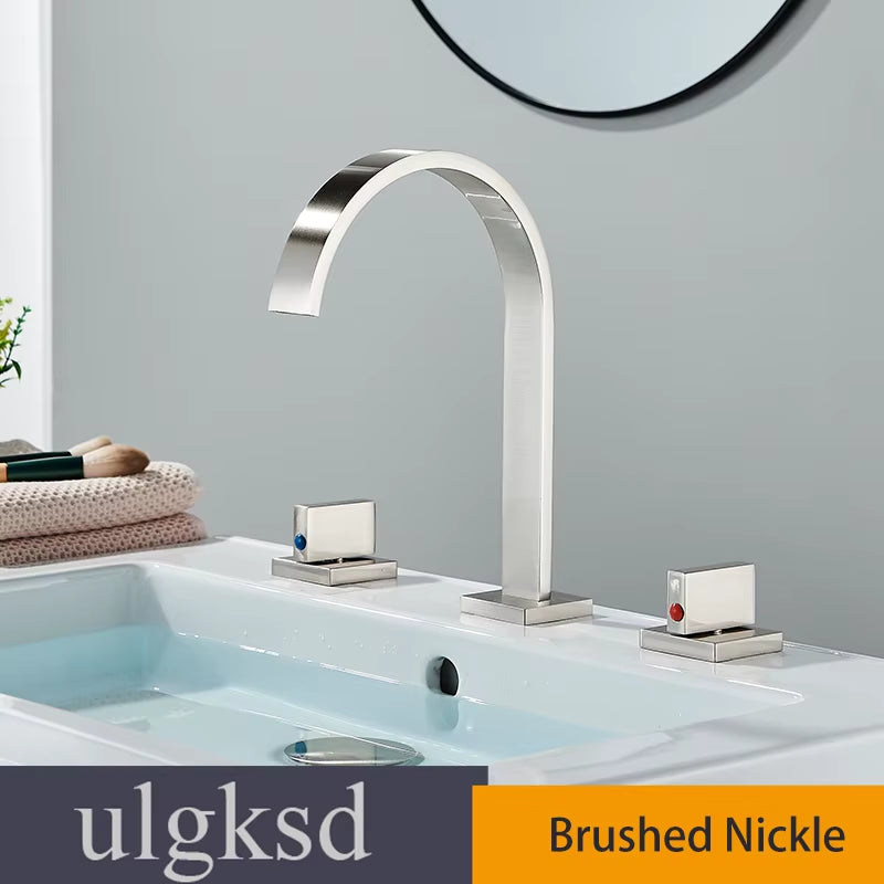 Basin Faucets Brass Polished Chrome Deck Mounted Dual Handle Hot and Cold Water Mixer Tap 3 Hole Para Bathroom Sink