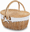 Wicker Picnic Basket with Lid and Handle Sturdy Woven Body with Washable Lining for Easter,Mother'S Day,Outdoor Camping,Not Dyed