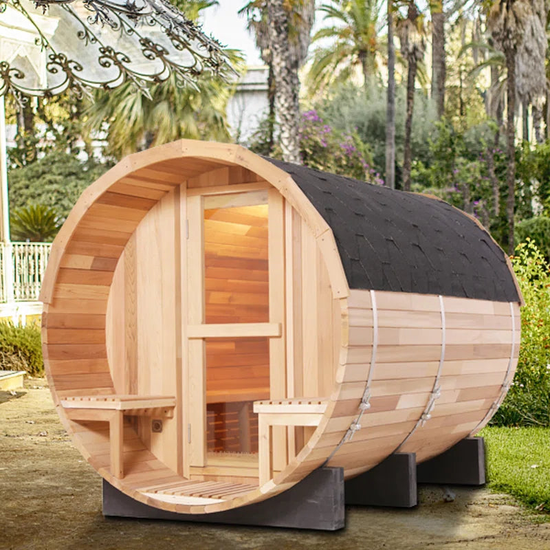 6-Person Patchworkred Cedar Traditional Steam Barrel Sauna