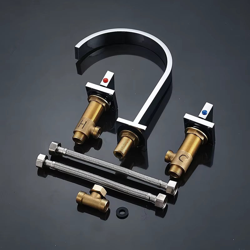 Basin Faucets Brass Polished Chrome Deck Mounted Dual Handle Hot and Cold Water Mixer Tap 3 Hole Para Bathroom Sink