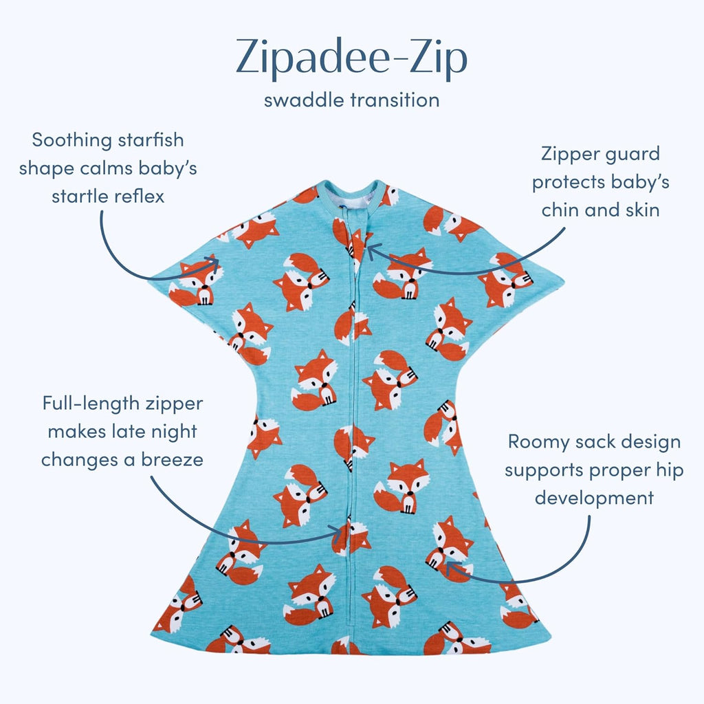 Zipadee-Zip Transition Swaddle - Cozy Baby Swaddle Blanket with Zipper Convenience - Roomy Wearable Blanket for Easy Diaper Changes - Friendly Fox, X-Small (3-6 Month)