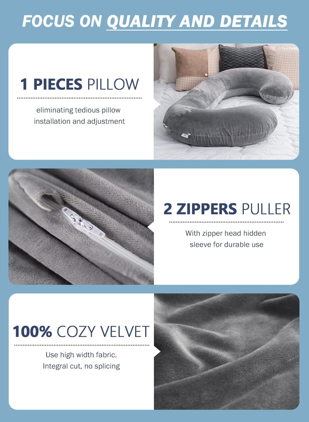 Pregnancy Pillow,Maternity Body Pillow with Velvet Cover,C Shaped Body Pillow for Sleeping (Grey)