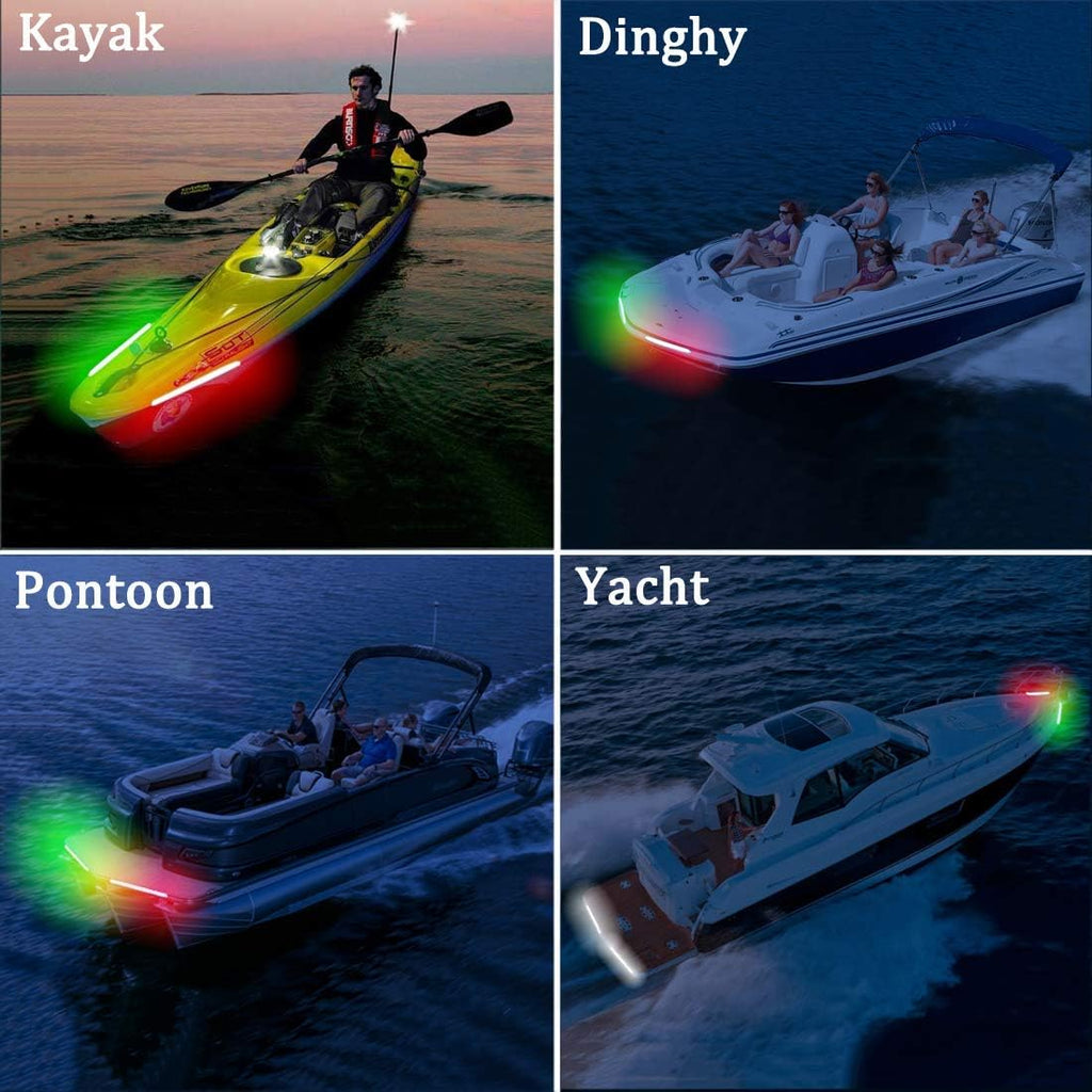Marine Boat Navigation Lights, Night Fishing Light, No Drilling Adhesive Install Bow Lights for Pontoon, Bass Boats, Jon Boats, Jet Ski, Kayak