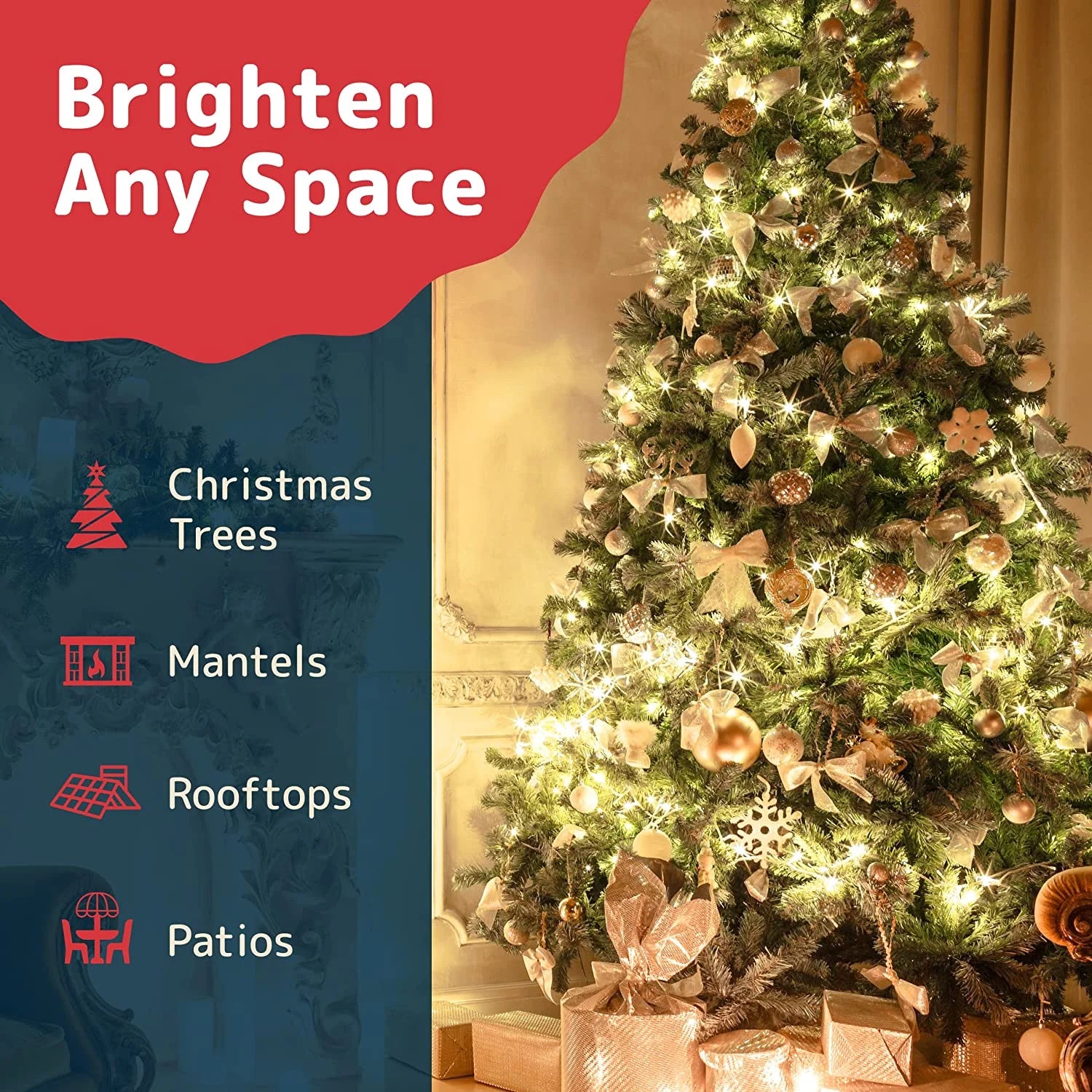 Christmas Lights (60 Feet, 300 Lights) - Clear White Christmas Tree Lights with White Wire - Indoor/Outdoor String Lights - Warm White Twinkle Lights