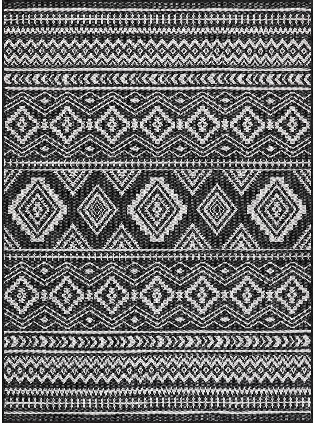 Waikiki Boho Indoor Outdoor Rug 5X7, Washable outside Carpet for Patio, Deck, Porch, Bohemian Area Rug, Farmhouse Rugs, Aztec Tribal Rug, Black and White