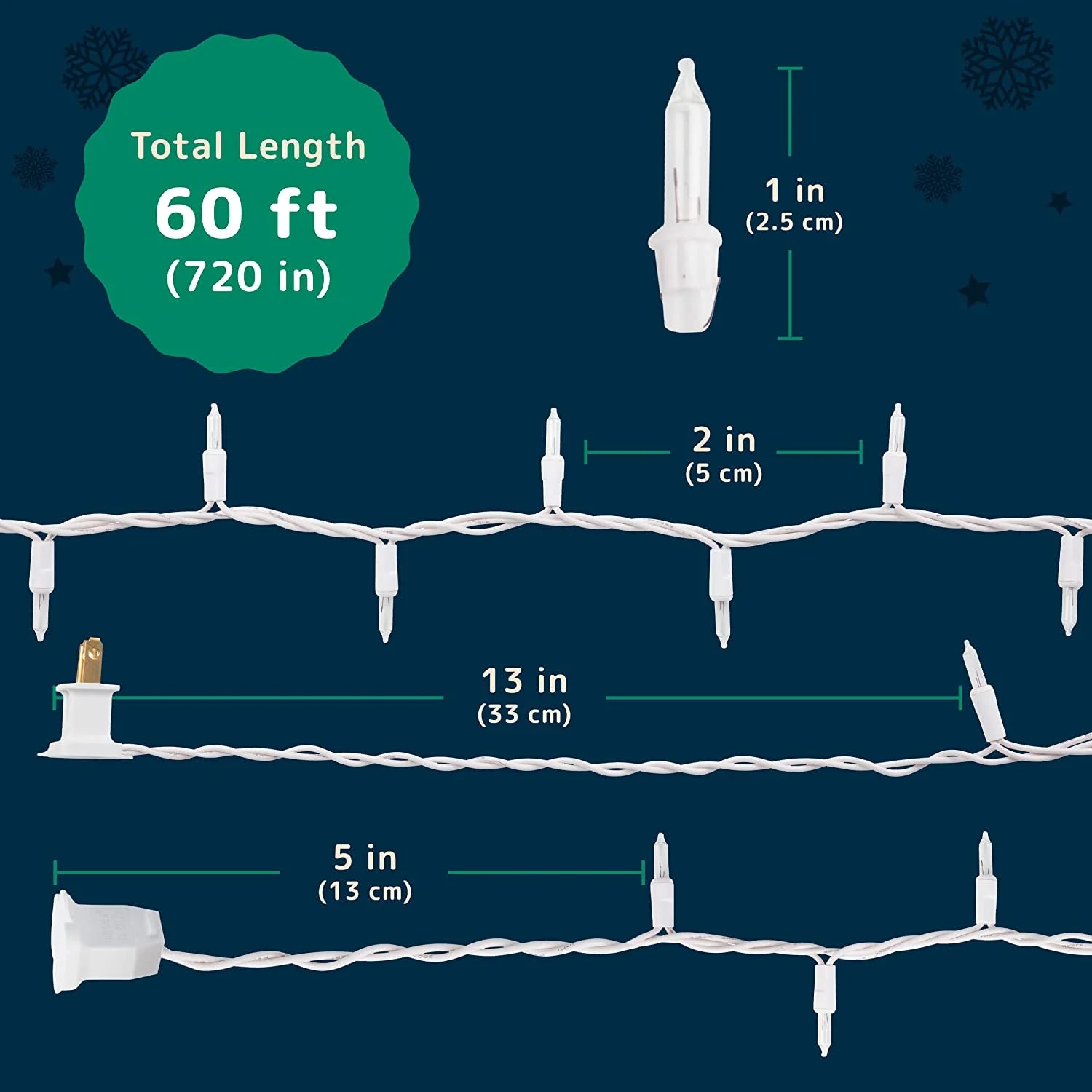 Christmas Lights (60 Feet, 300 Lights) - Clear White Christmas Tree Lights with White Wire - Indoor/Outdoor String Lights - Warm White Twinkle Lights