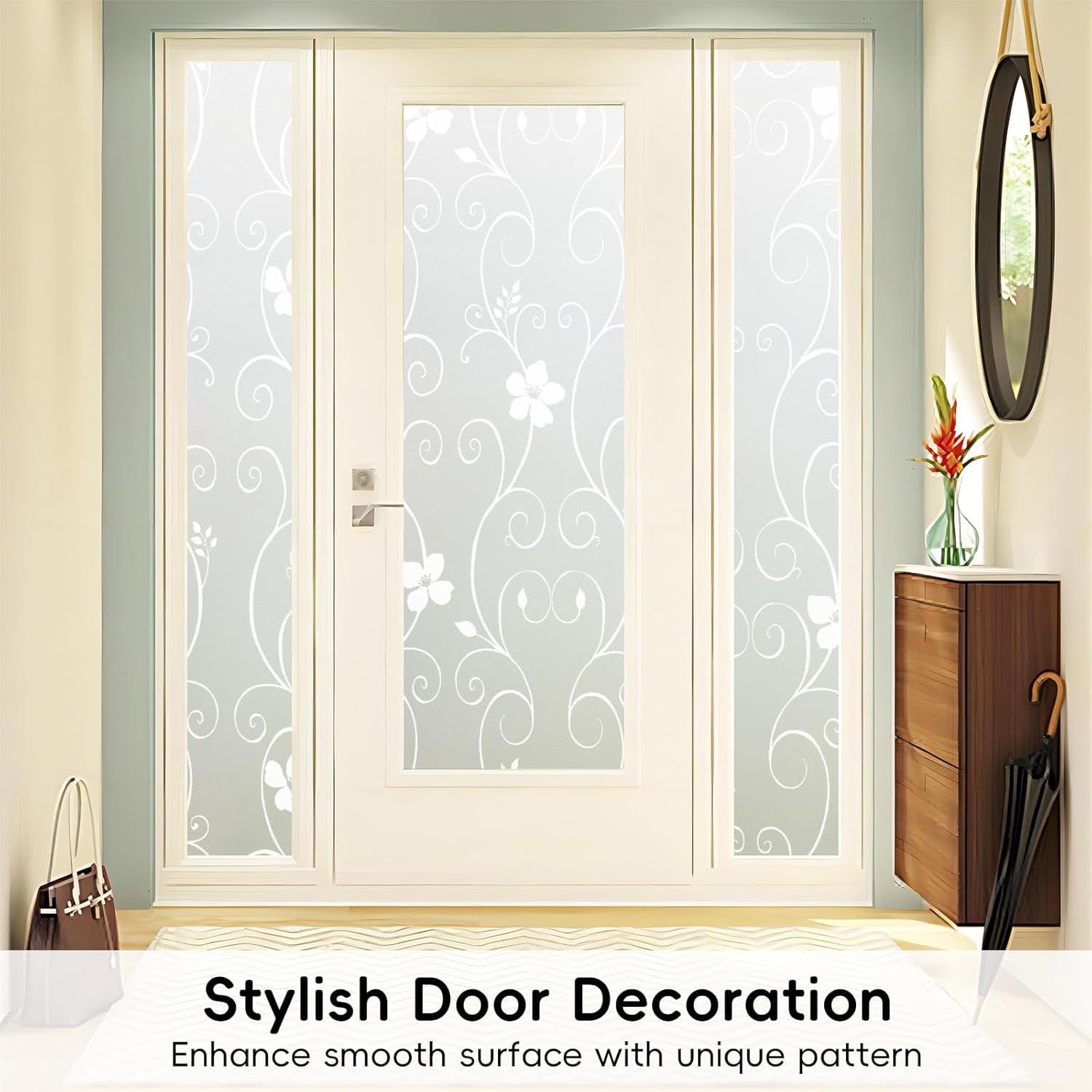 Window Film Privacy Window Film Frosted Glass Film Static Cling Glass Film No Glue Anti-Uv Window Sticker for Bathroom Bedroom Living Room (White Flower-Dp014W, 23.6In. X 78.7In.)