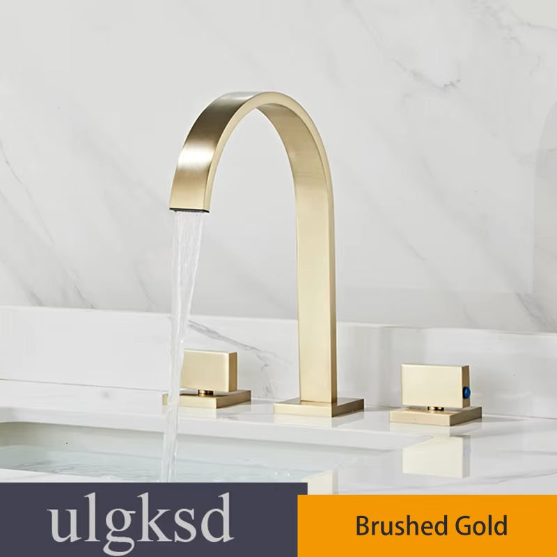 Basin Faucets Brass Polished Chrome Deck Mounted Dual Handle Hot and Cold Water Mixer Tap 3 Hole Para Bathroom Sink