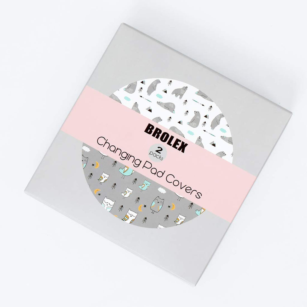 Stretchy Changing Pad Covers  Changing Table Cover for Baby Boys Girls,2 Pack Jersey Knit,Owl & Bear