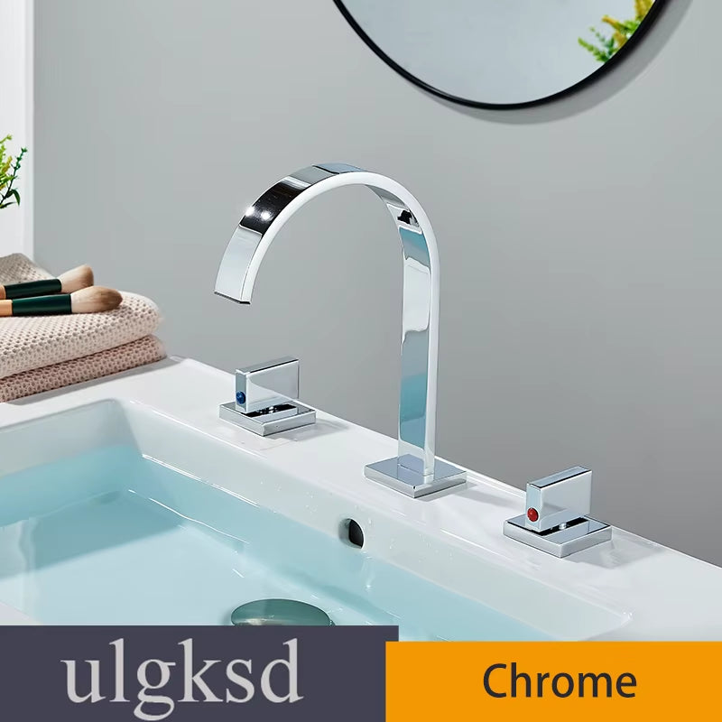 Basin Faucets Brass Polished Chrome Deck Mounted Dual Handle Hot and Cold Water Mixer Tap 3 Hole Para Bathroom Sink