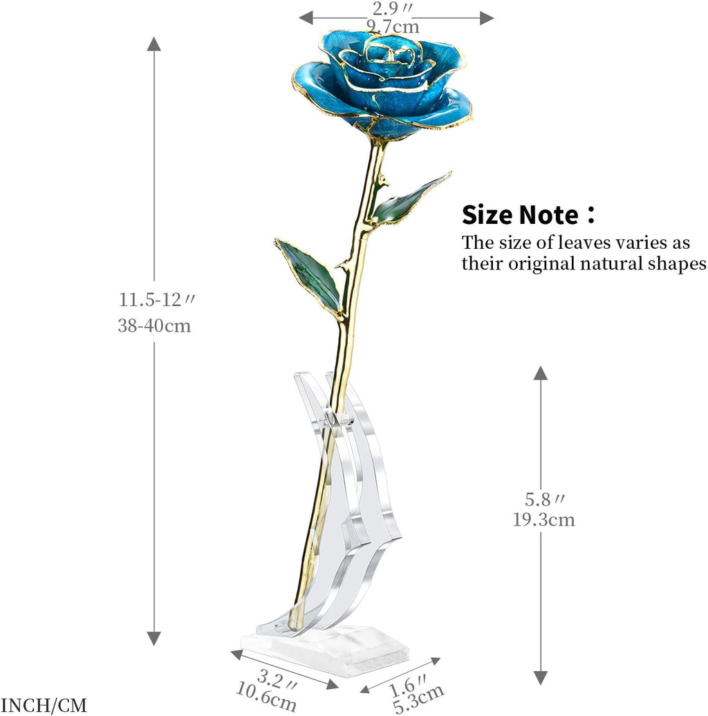 Romantic Rose Gift for Her,Eternity Gold Rose Flower 24K Gold Dipped Rose and Romantic Gift for Her Rose,Skyblue with Stand