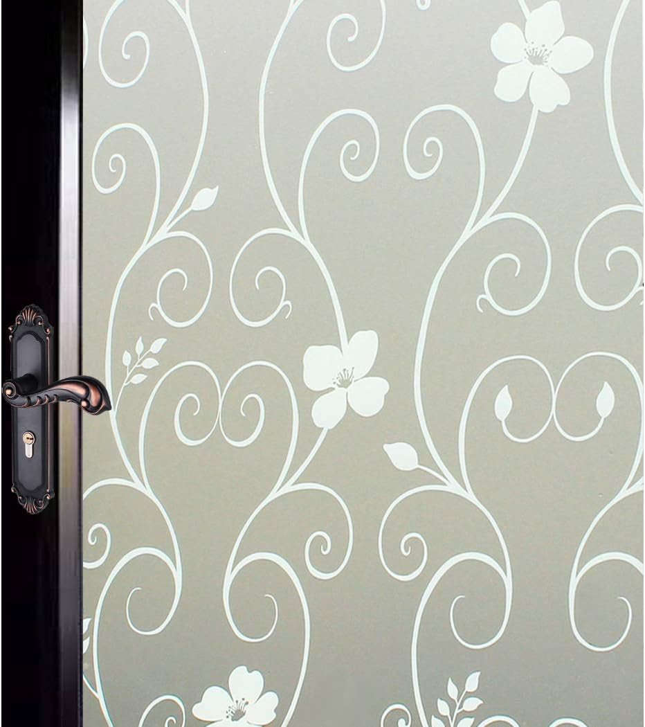Window Film Privacy Window Film Frosted Glass Film Static Cling Glass Film No Glue Anti-Uv Window Sticker for Bathroom Bedroom Living Room (White Flower-Dp014W, 23.6In. X 78.7In.)