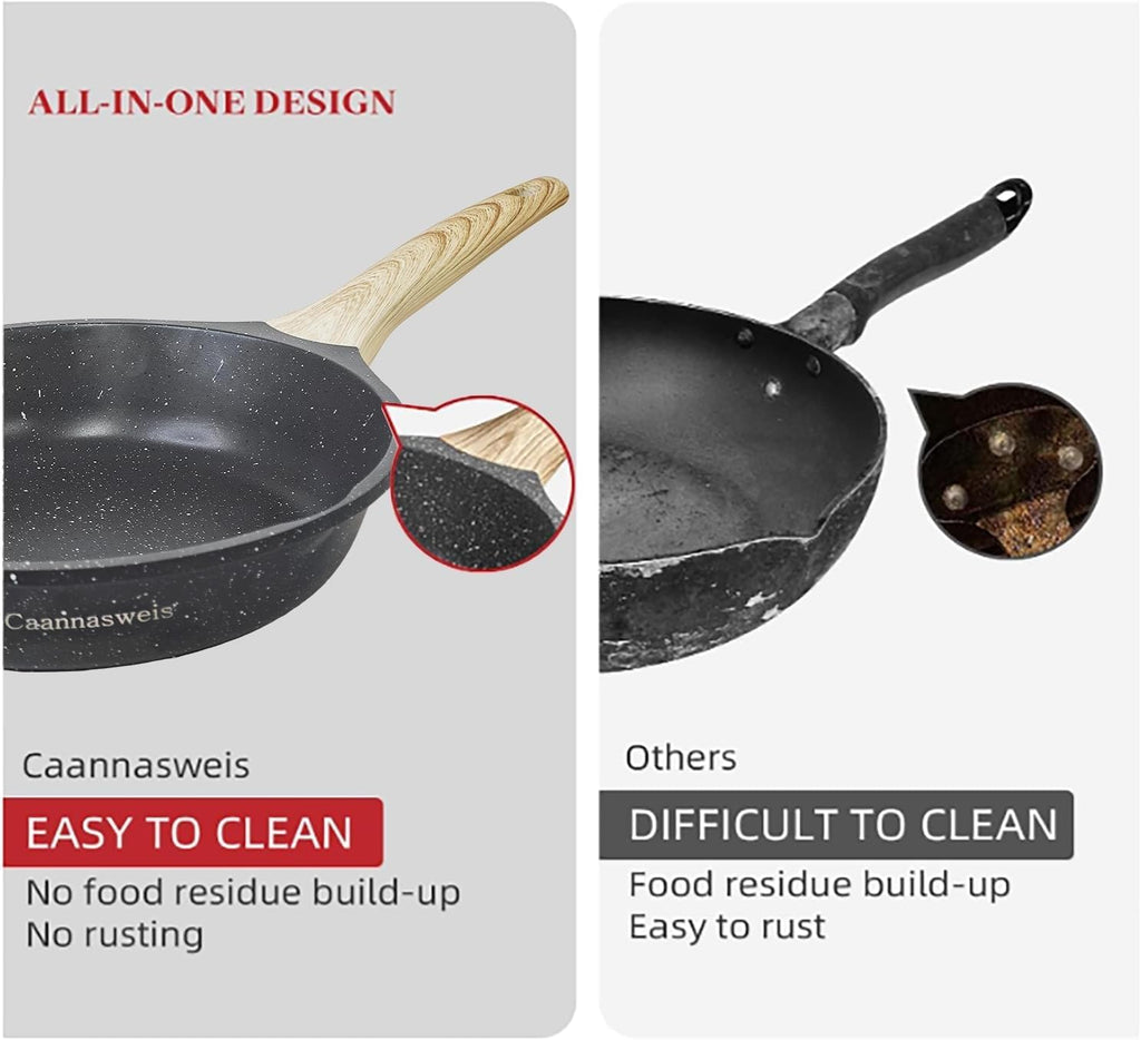 Nonstick Granite Frying Pan Skillet, Non Stick Omelette Fry Pans, Omelet Egg Pan, Stone Cookware Chef'S Pan, Induction Compatible, PFOA Free (Gray, 9.5 Inch)