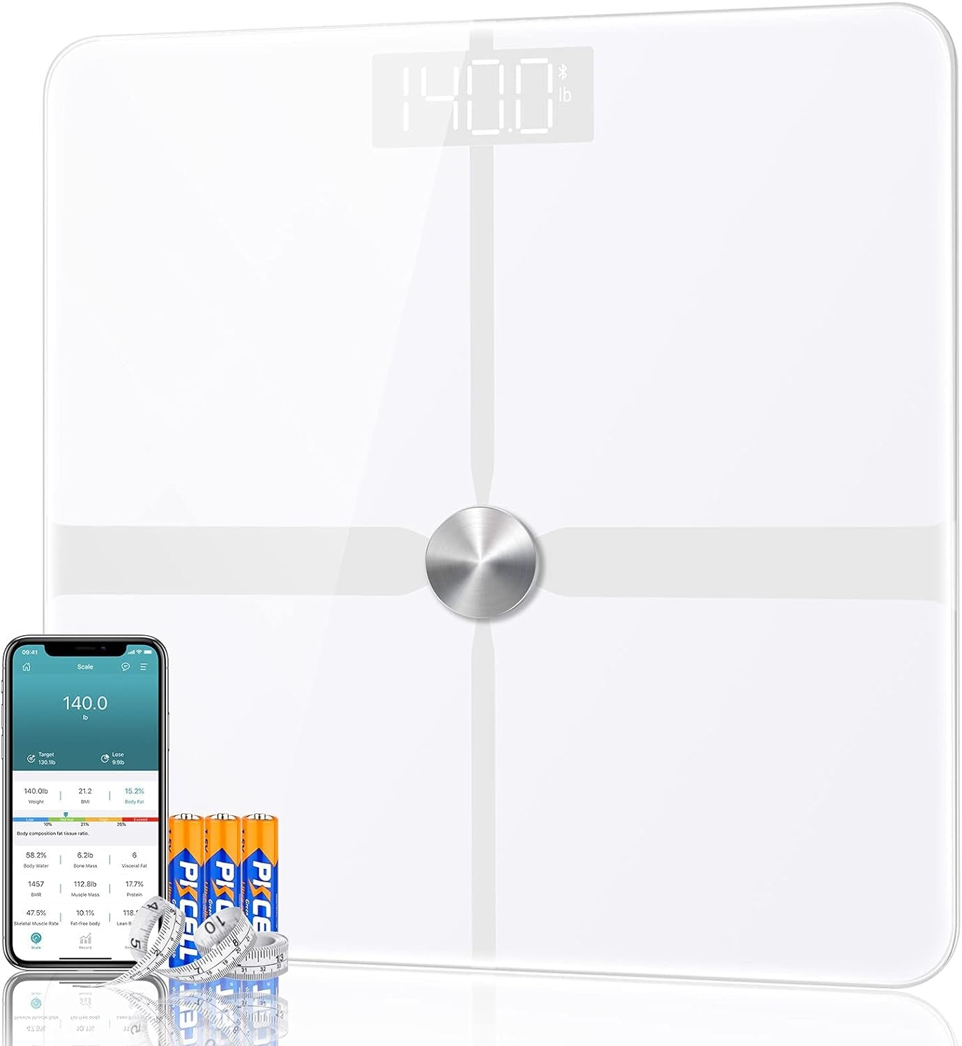 Body Weight Scale, Body Fat Scale, Digital Bathroom Scales, Accurate ITO Technology Bluetooth Scale with BMI, 14 Measurements, 3 AAA Batteries and Body Tape Measure Included, 400Lbs