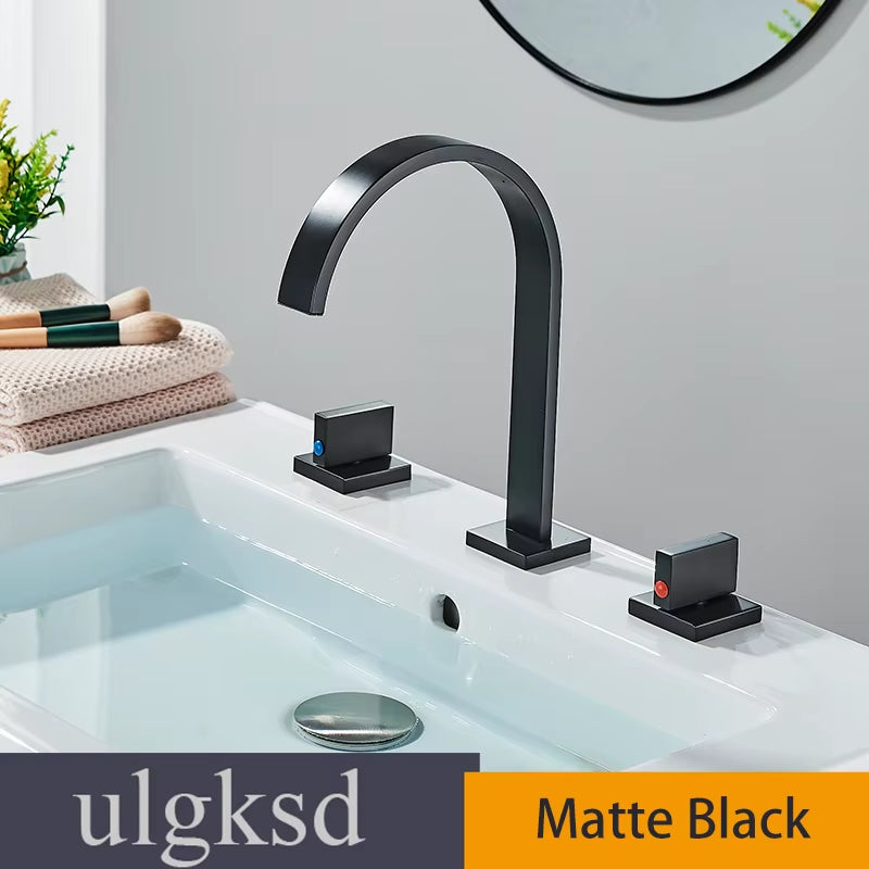 Basin Faucets Brass Polished Chrome Deck Mounted Dual Handle Hot and Cold Water Mixer Tap 3 Hole Para Bathroom Sink