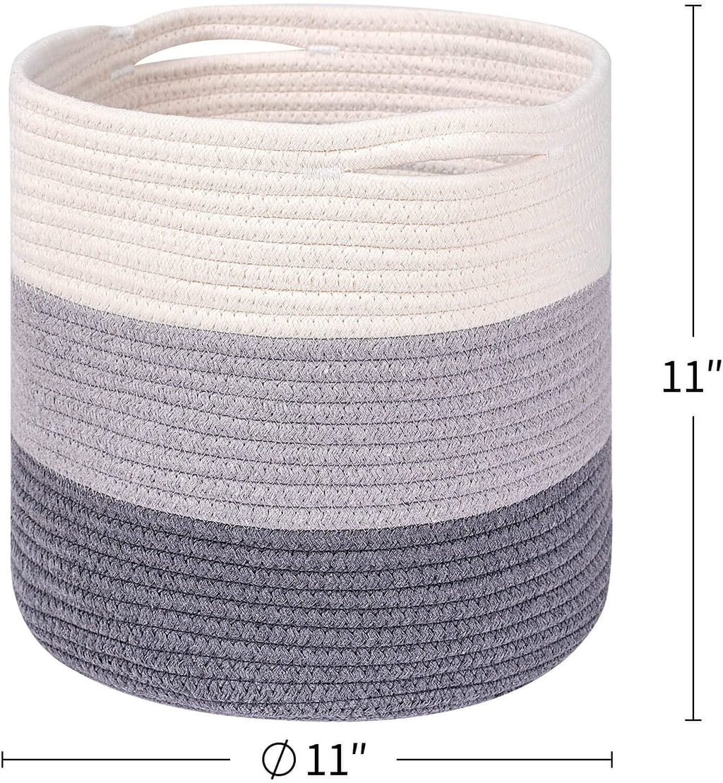 Woven Cotton Rope round 11X11X11'' Storage Cubes Baskets Bins Organizer, 3-Tone Gray, 3-Pack