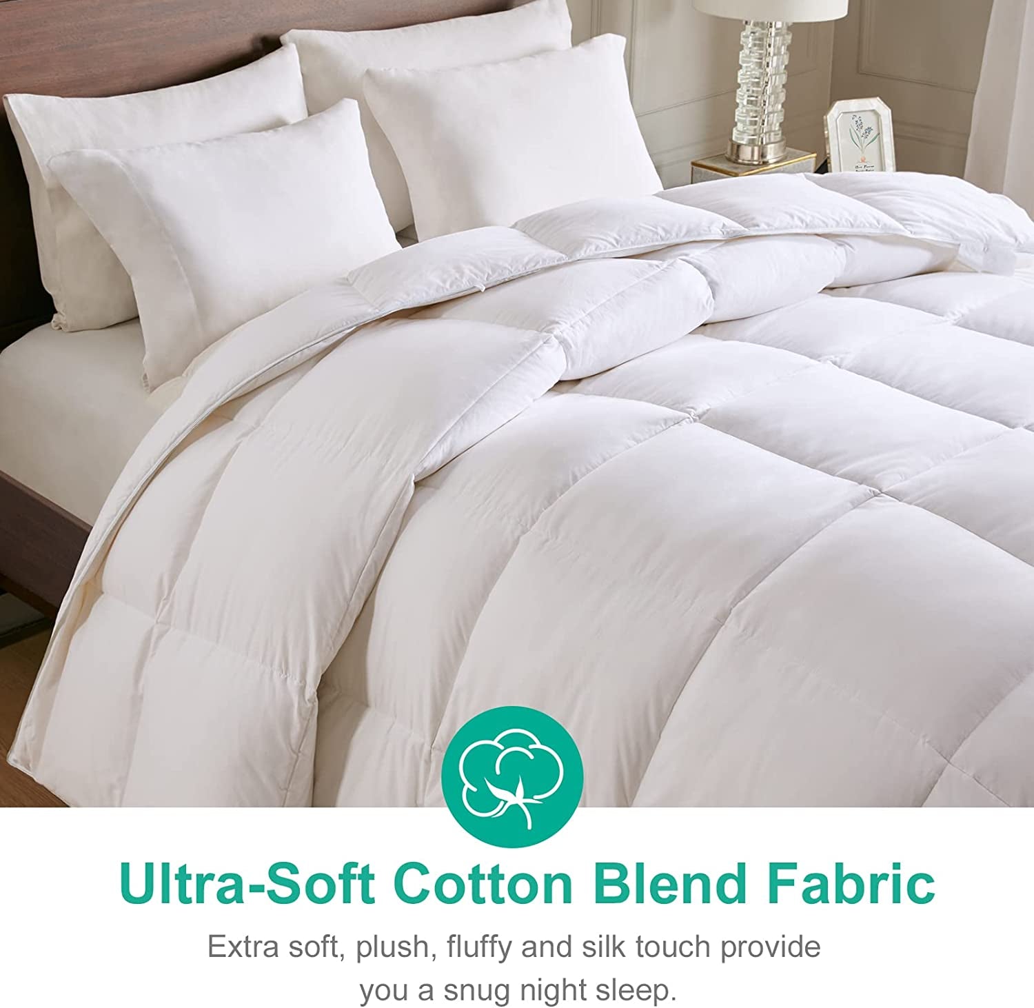 Heavyweight down Feather Fibers Comforter California King Size - Ultra-Soft Luxury High Fill-Power Hotel-Style Thicker Winter Duvet Insert for Colder Weather/Sleeper (104X96, White)