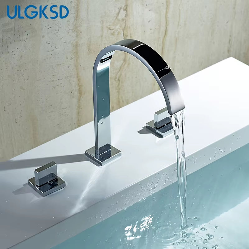 Basin Faucets Brass Polished Chrome Deck Mounted Dual Handle Hot and Cold Water Mixer Tap 3 Hole Para Bathroom Sink
