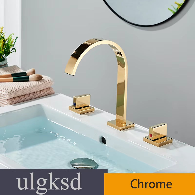 Basin Faucets Brass Polished Chrome Deck Mounted Dual Handle Hot and Cold Water Mixer Tap 3 Hole Para Bathroom Sink