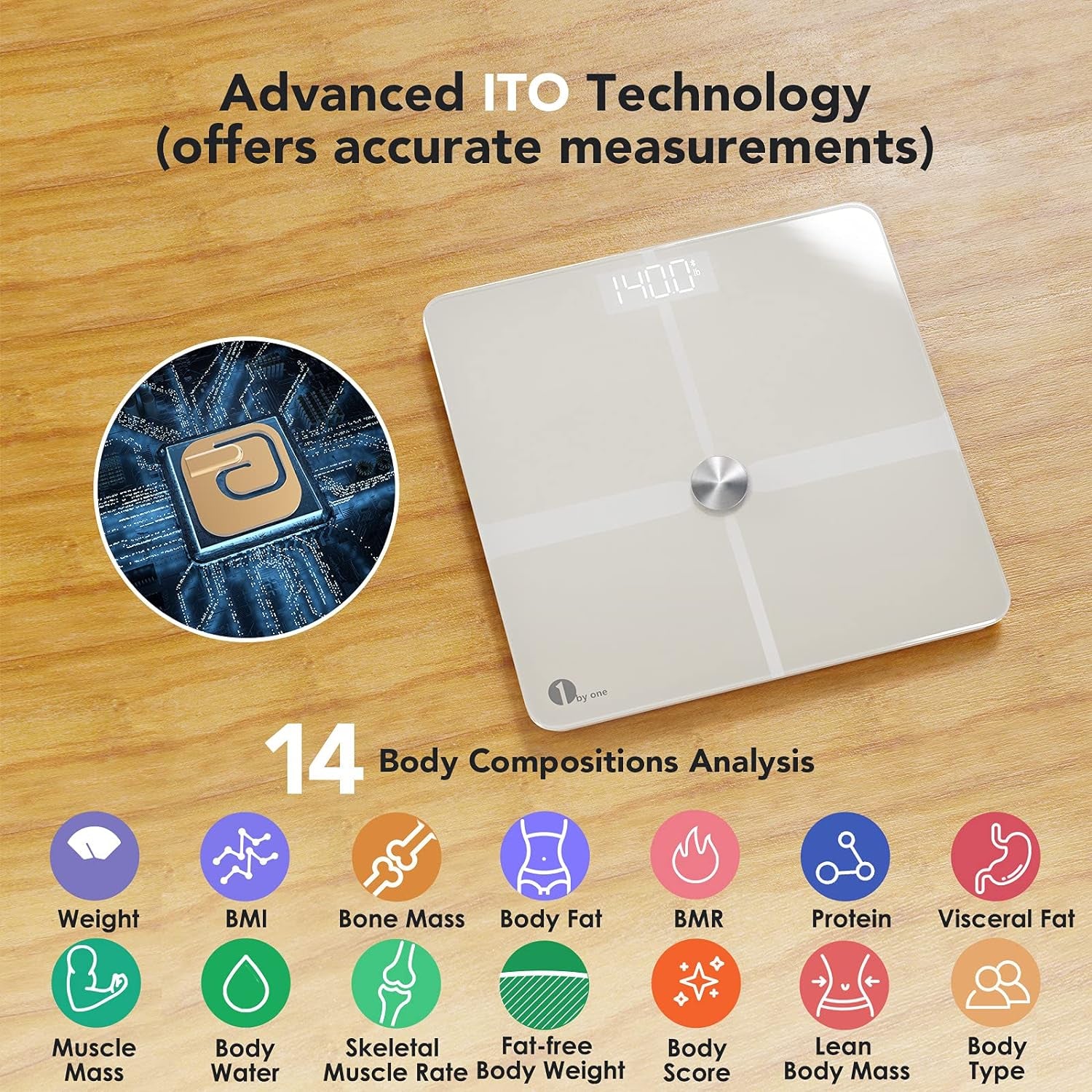 Body Weight Scale, Body Fat Scale, Digital Bathroom Scales, Accurate ITO Technology Bluetooth Scale with BMI, 14 Measurements, 3 AAA Batteries and Body Tape Measure Included, 400Lbs