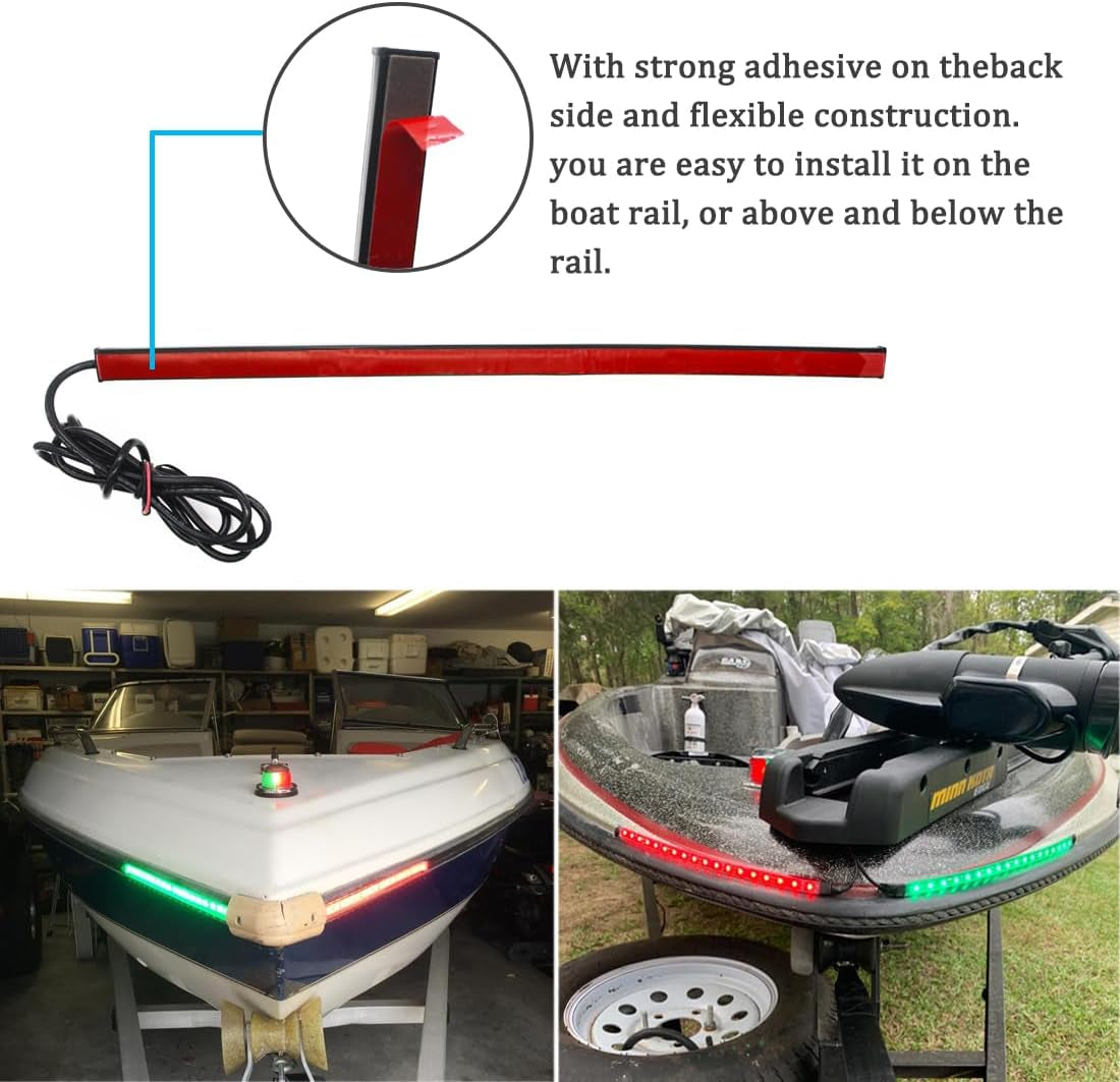 Marine Boat Navigation Lights, Night Fishing Light, No Drilling Adhesive Install Bow Lights for Pontoon, Bass Boats, Jon Boats, Jet Ski, Kayak
