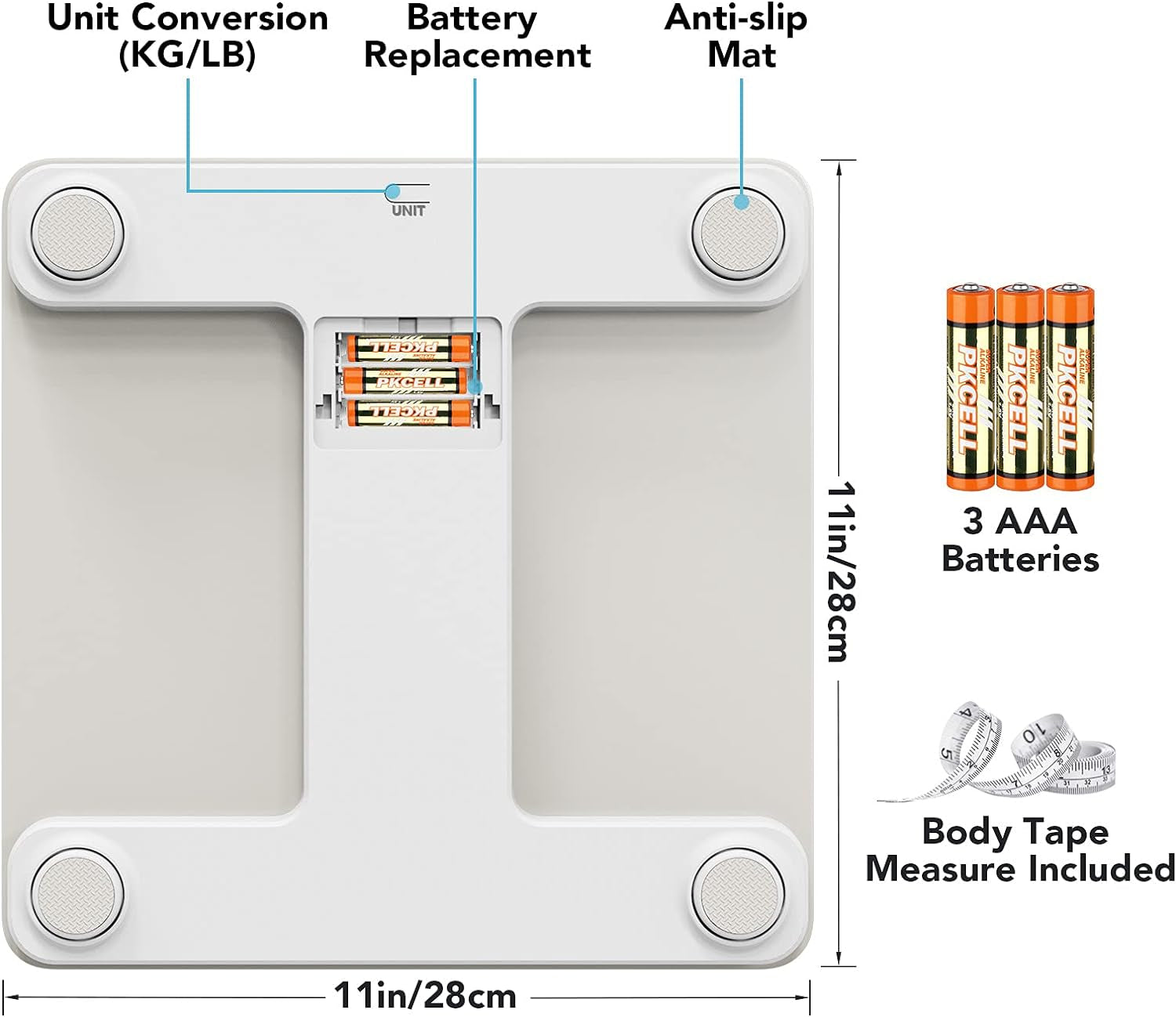 Body Weight Scale, Body Fat Scale, Digital Bathroom Scales, Accurate ITO Technology Bluetooth Scale with BMI, 14 Measurements, 3 AAA Batteries and Body Tape Measure Included, 400Lbs