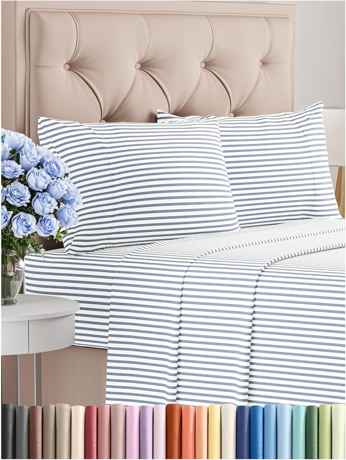 Cal King Size 4 Piece Sheet Set - Comfy Breathable & Cooling Bed Sheets Set - Hotel Luxury Bedding for Women, Men, Kids, Teens, Boys & Girls - Deep Pockets & Wrinkle Free - Oeko-Tex - Blue Stripes 2