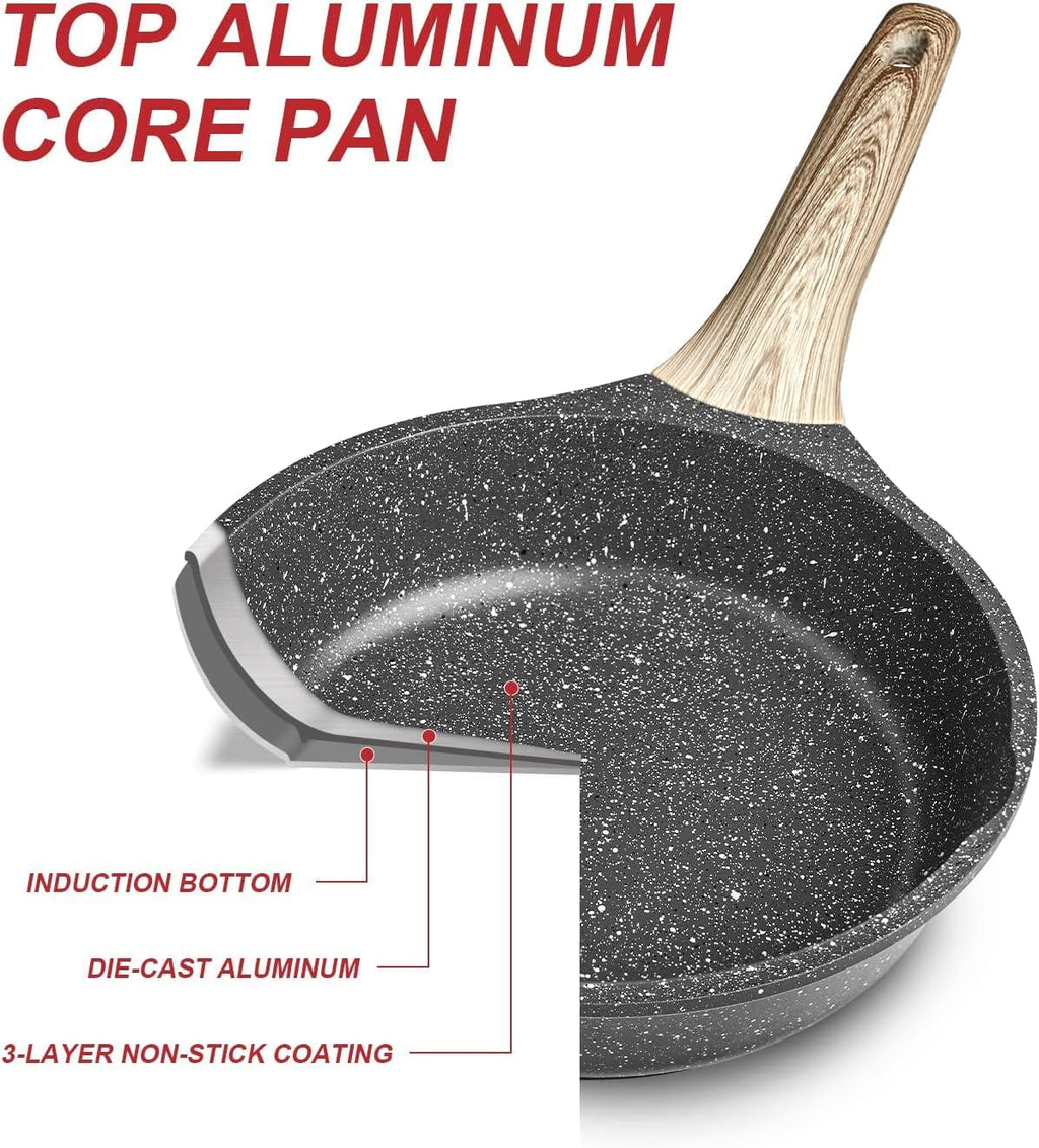 Nonstick Granite Frying Pan Skillet, Non Stick Omelette Fry Pans, Omelet Egg Pan, Stone Cookware Chef'S Pan, Induction Compatible, PFOA Free (Gray, 9.5 Inch)