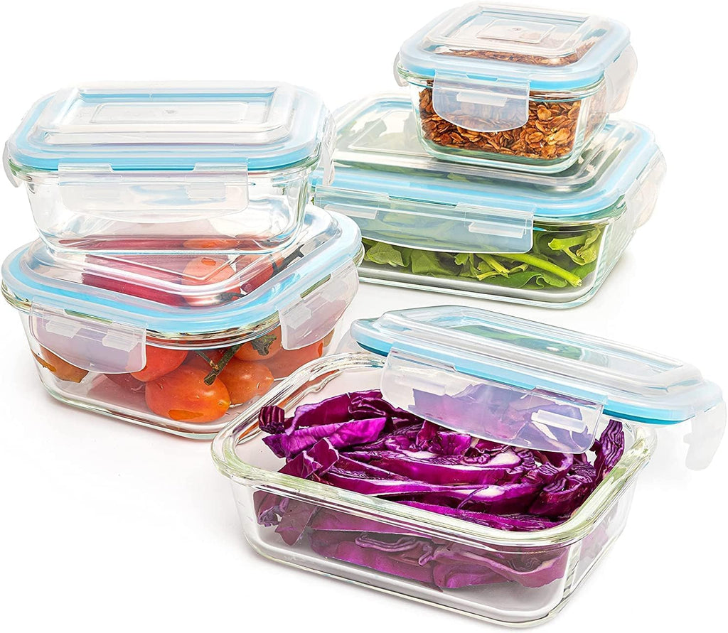 10-Piece Borosilicate Glass Meal Prep Containers – 100% Leak-Proof Snap-Lock Lids, Airtight & Bpa-Free – Freezer, Microwave & Oven Safe (Glass Only) – Stackable/Nestable Food Storage Set