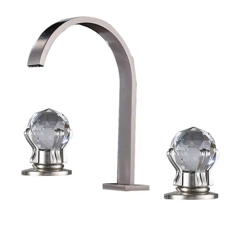 Basin Faucets Brass Polished Chrome Deck Mounted Dual Handle Hot and Cold Water Mixer Tap 3 Hole Para Bathroom Sink