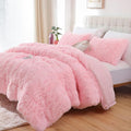 Fluffy Queen Comforter Set, Faux Fur Pink Comforter Set Queen Size, Luxury Fuzzy Bedding Set, Soft Shaggy Bed Set Pink for All Season, 3 Pieces - 1 Comforter & 2 Pillowcases