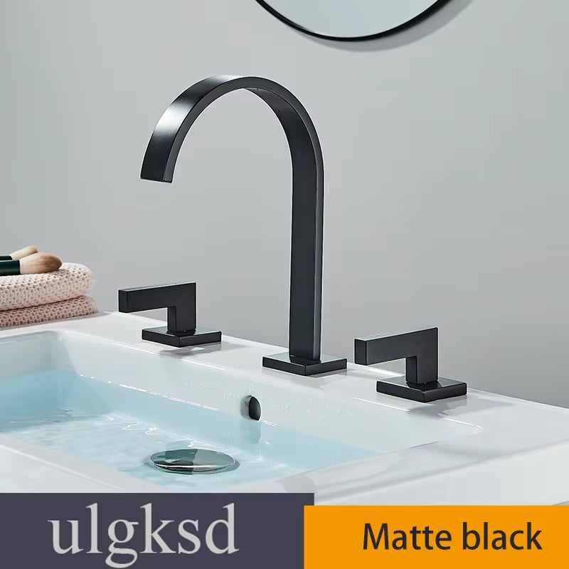 Basin Faucets Brass Polished Chrome Deck Mounted Dual Handle Hot and Cold Water Mixer Tap 3 Hole Para Bathroom Sink