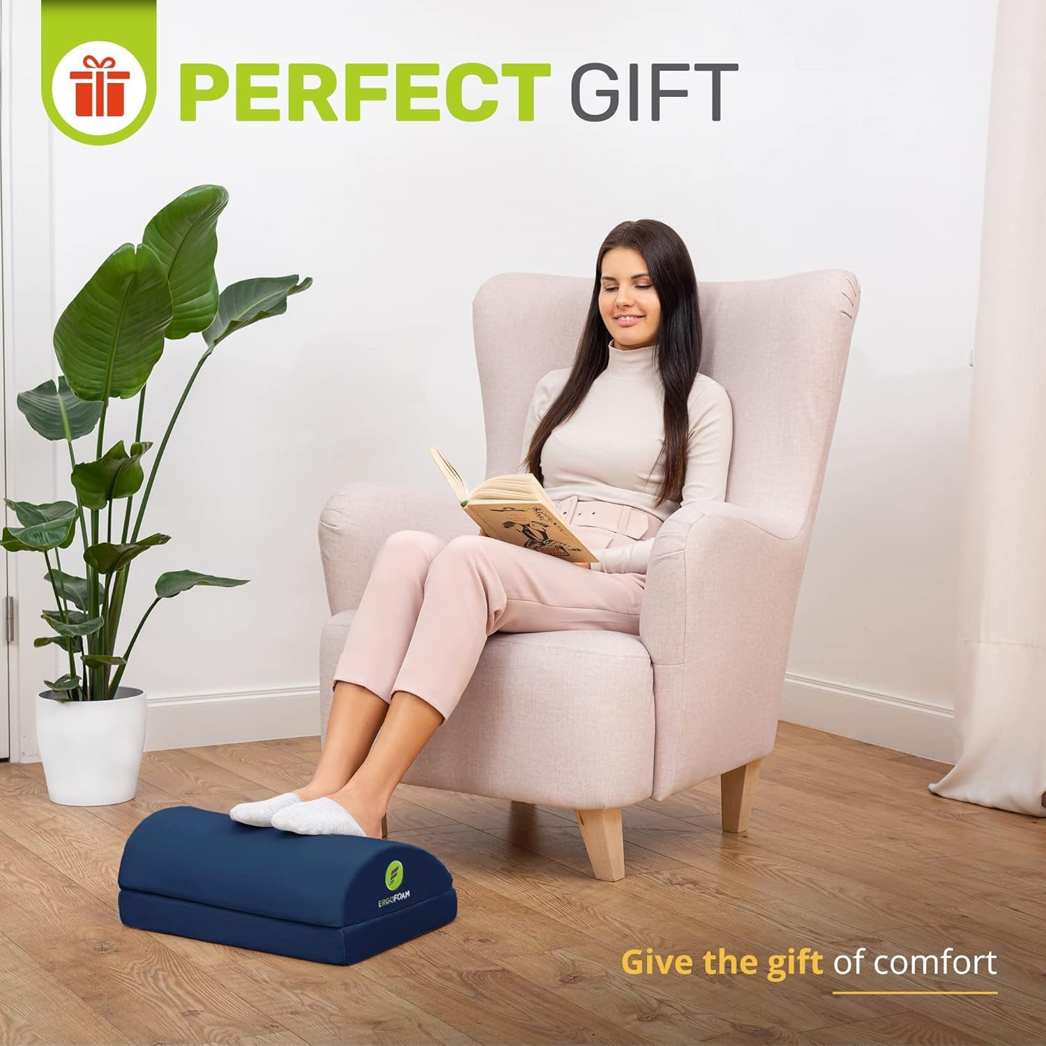 Foot Rest - Chiropractor-Endorsed Orthopedic Teardrop Design 2In1 Adjustable Premium under Desk Footrest for Lumbar, Back, Knee Pain (Navy Blue)