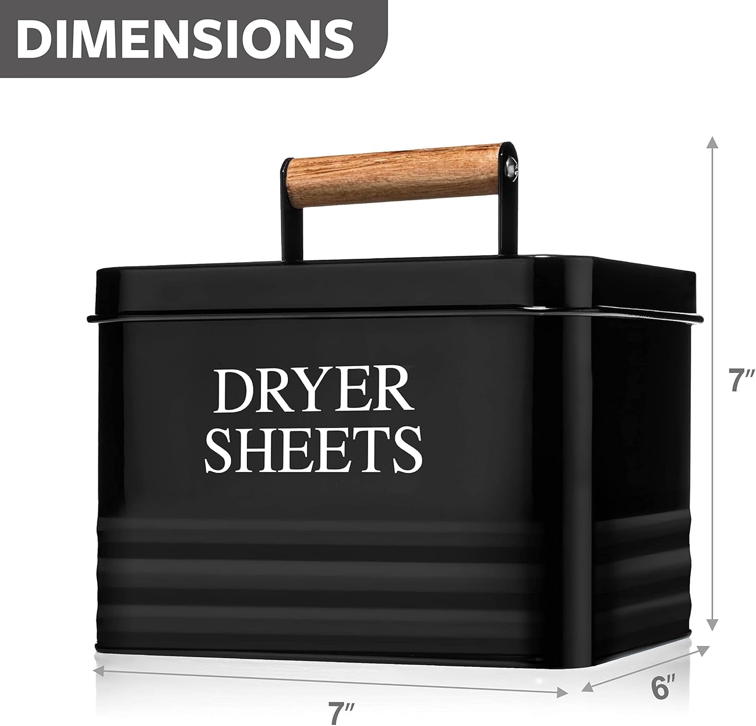 Modern Farmhouse Metal Laundry Dryer Sheets Holder Fabric Softener Dispenser with Lid for Laundry Room Decor and Accessories and Space Saving Laundry Organization and Storage, Glossy Black