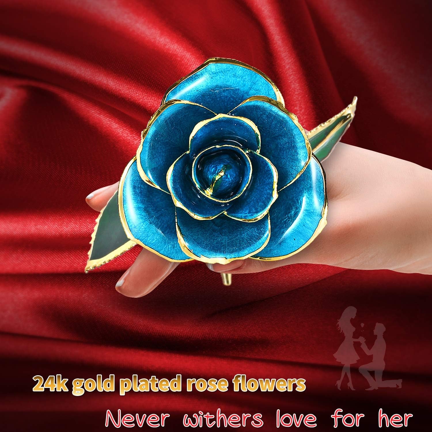 Romantic Rose Gift for Her,Eternity Gold Rose Flower 24K Gold Dipped Rose and Romantic Gift for Her Rose,Skyblue with Stand