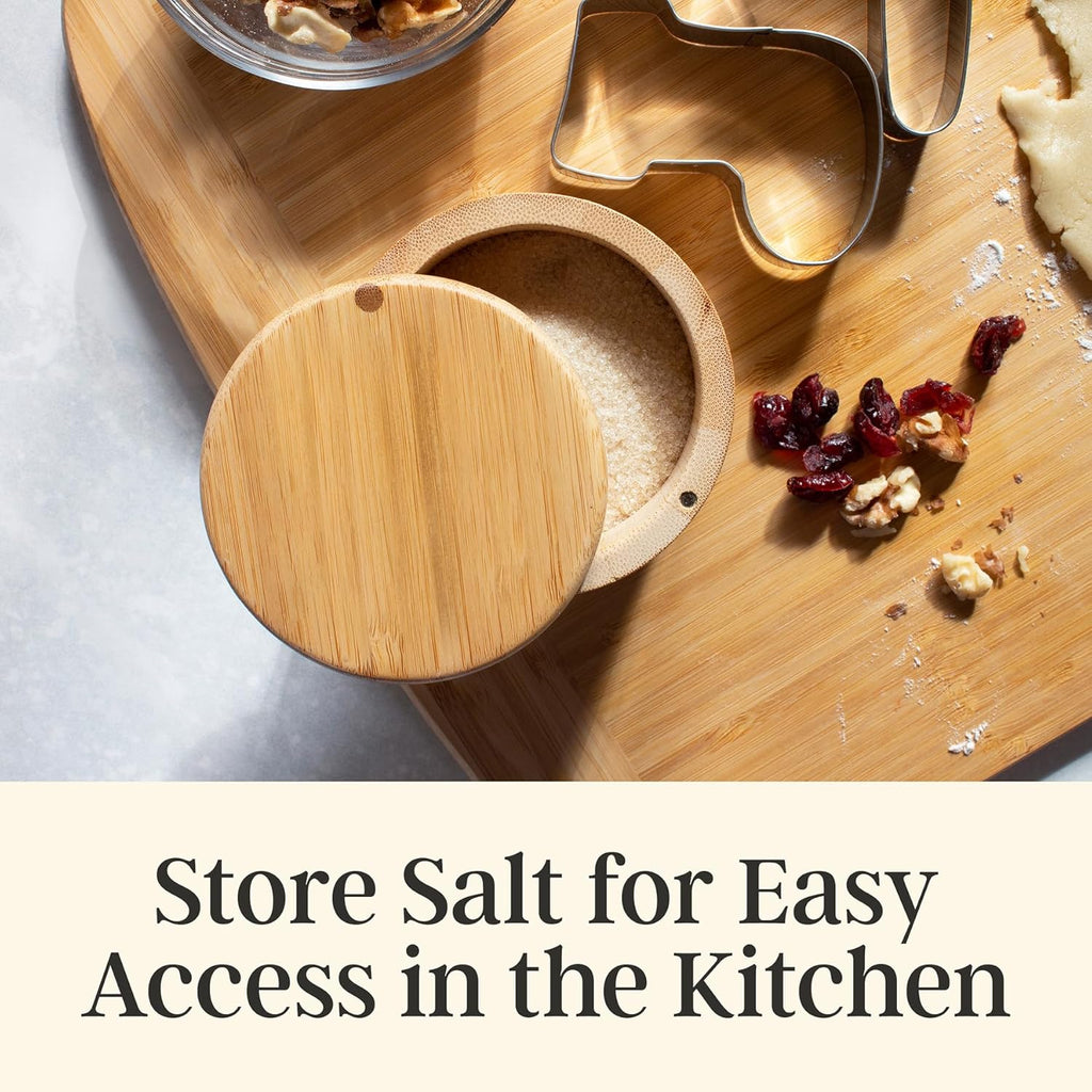 Salt Cellar with Swivel Lid – Bamboo Spice Box Storage Container for Kitchen Countertop with Magnetic Closure – Ideal for Sea Salt, Spices and Herbs