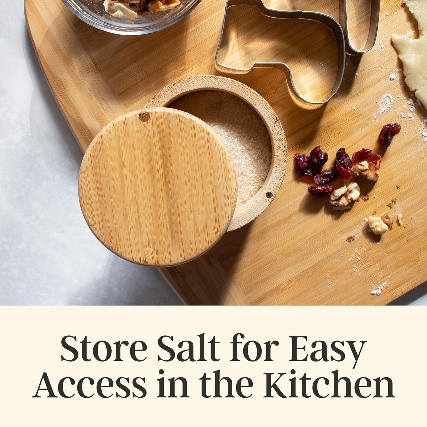 Salt Cellar with Swivel Lid – Bamboo Spice Box Storage Container for Kitchen Countertop with Magnetic Closure – Ideal for Sea Salt, Spices and Herbs